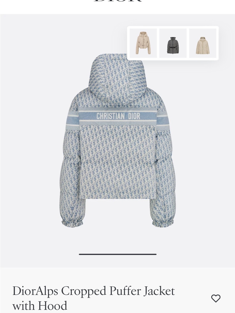 Christian Dior DiorAlps Monogram Puffer Jacket Cropped with Hood